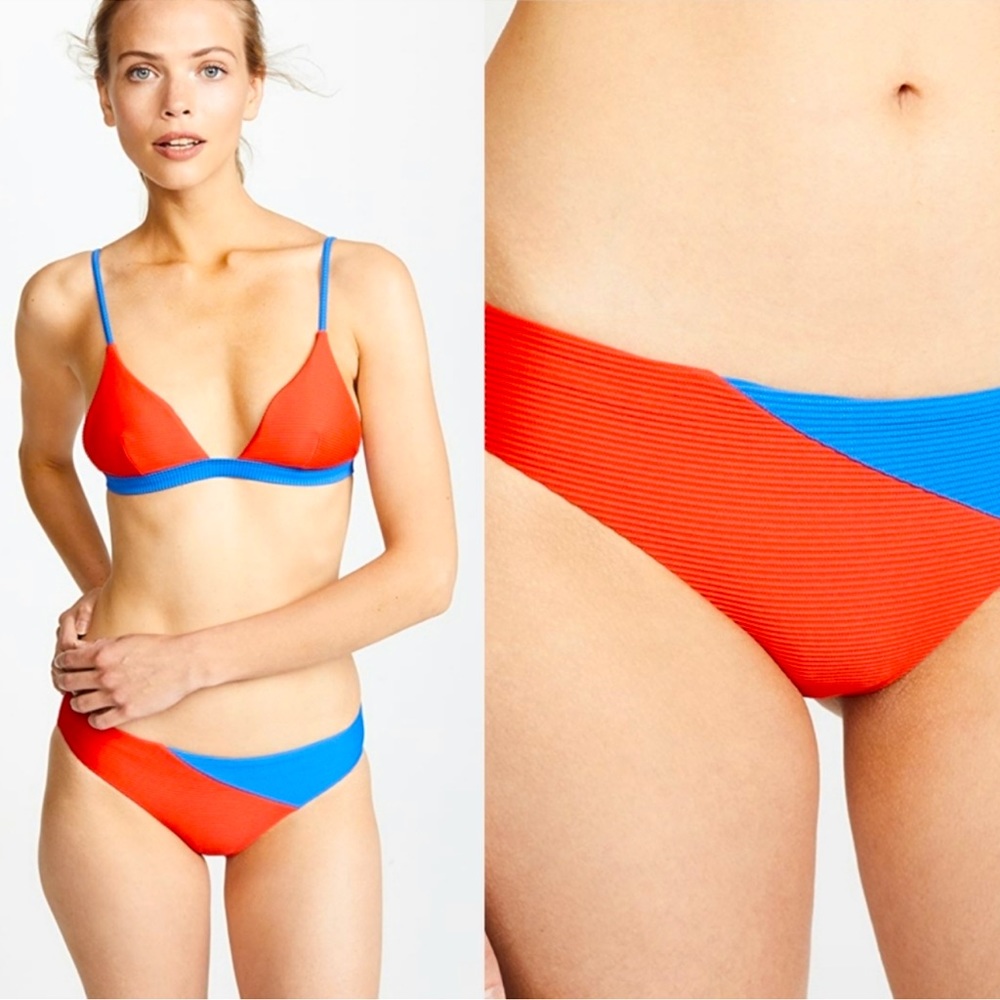 Onia Danni Triangle swim bikini top and Lily bottom  XL orange blue